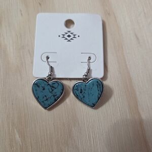 Turquoise Heart Dangle Earrings Western Boho Southwestern Jewelry NWT